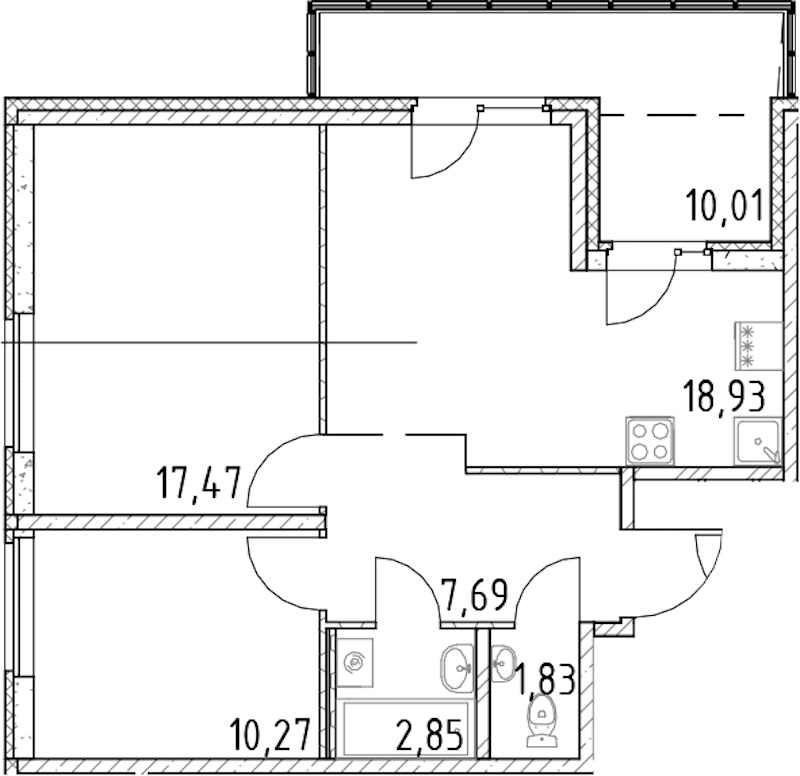 2-комнатная квартира 59.04 м², 6/23 эт., ЖК «Город Первых»